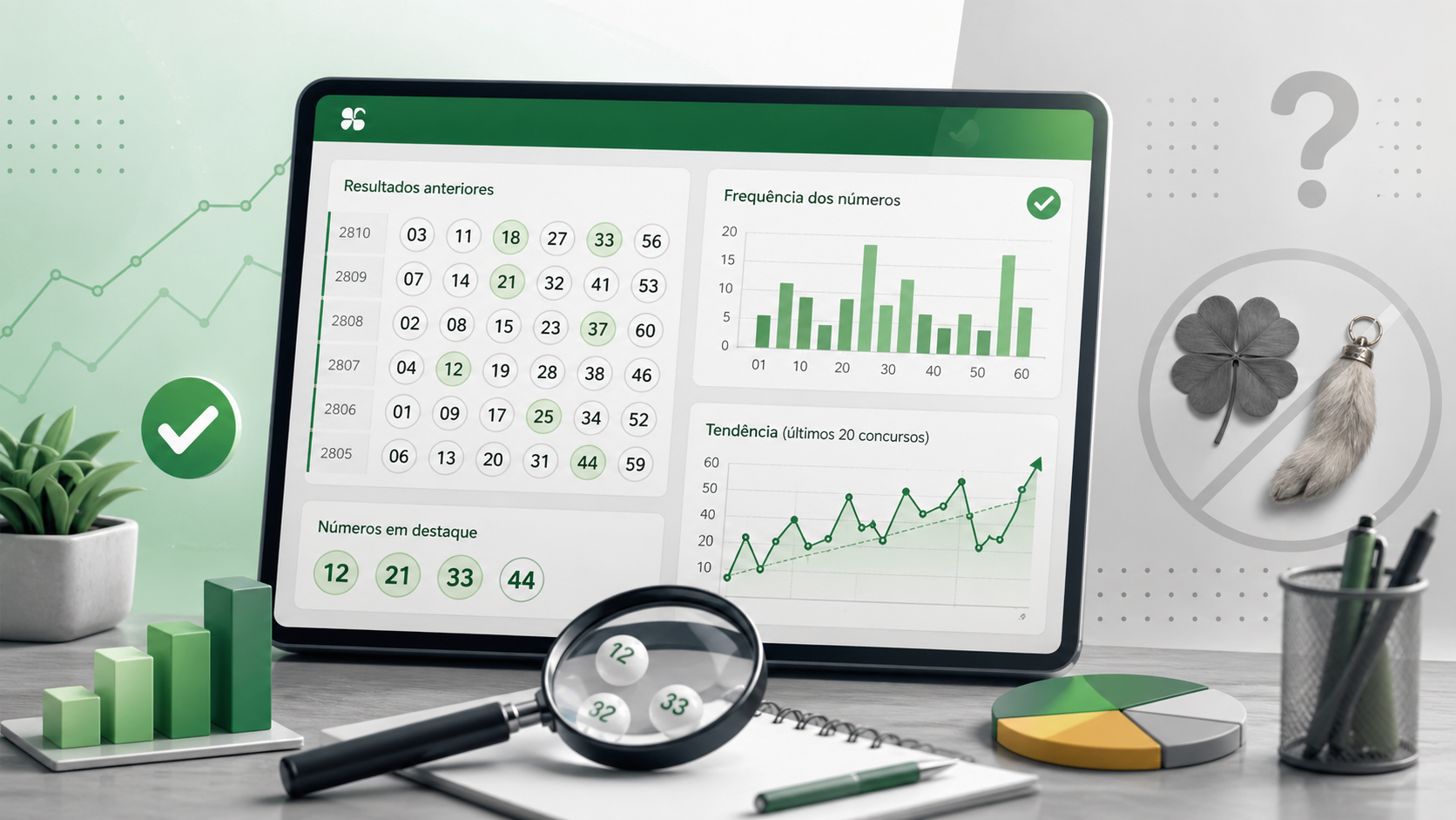Ilustração sobre análise de resultados anteriores da Mega-Sena com foco em dados e sem mitos