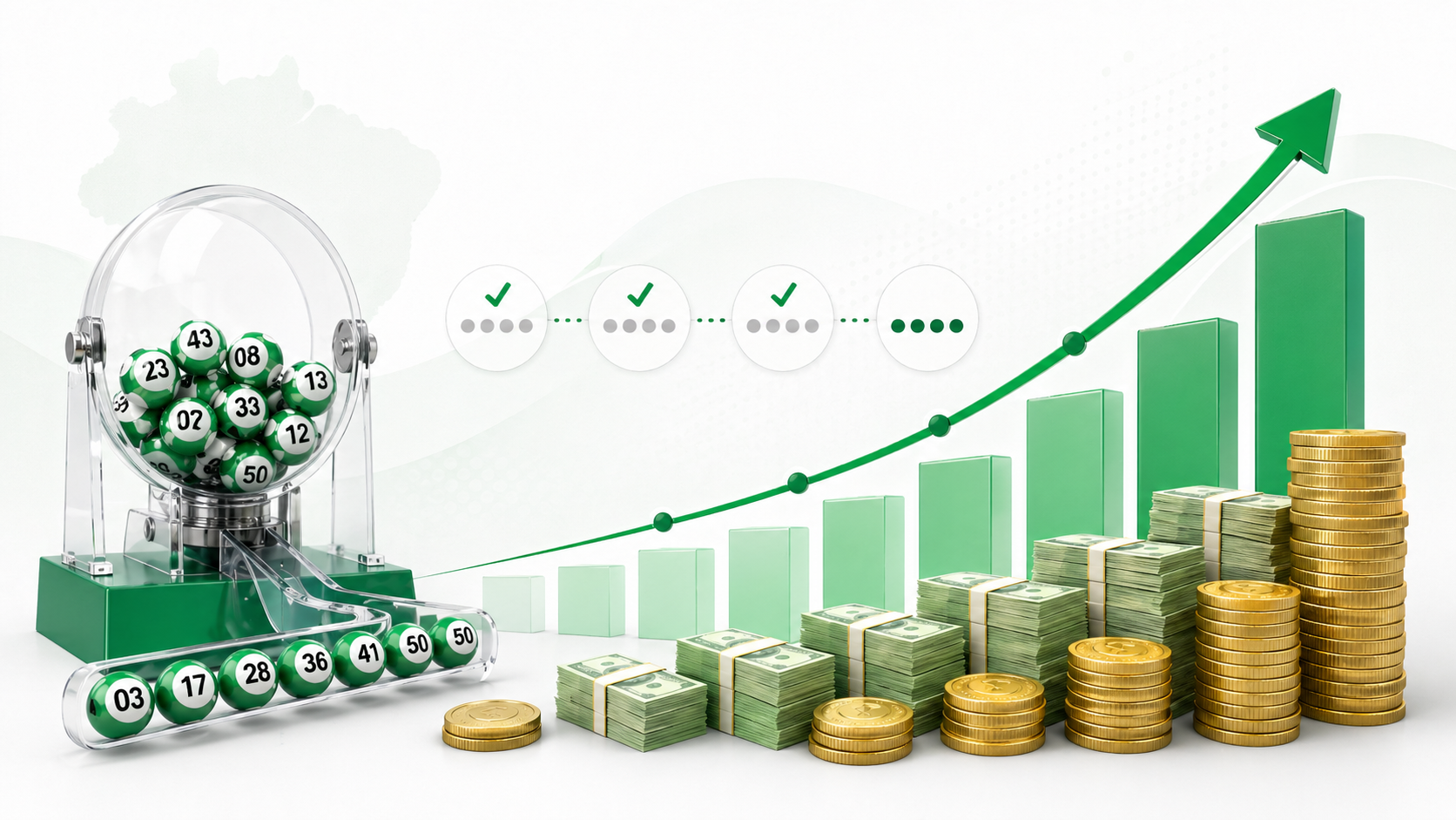 Ilustração sobre crescimento do prêmio acumulado da Mega-Sena